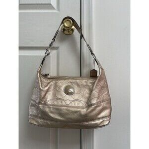 Coach 18882 Signature Stitch Gold Metallic Leather Hobo Shoulder Bag Purse